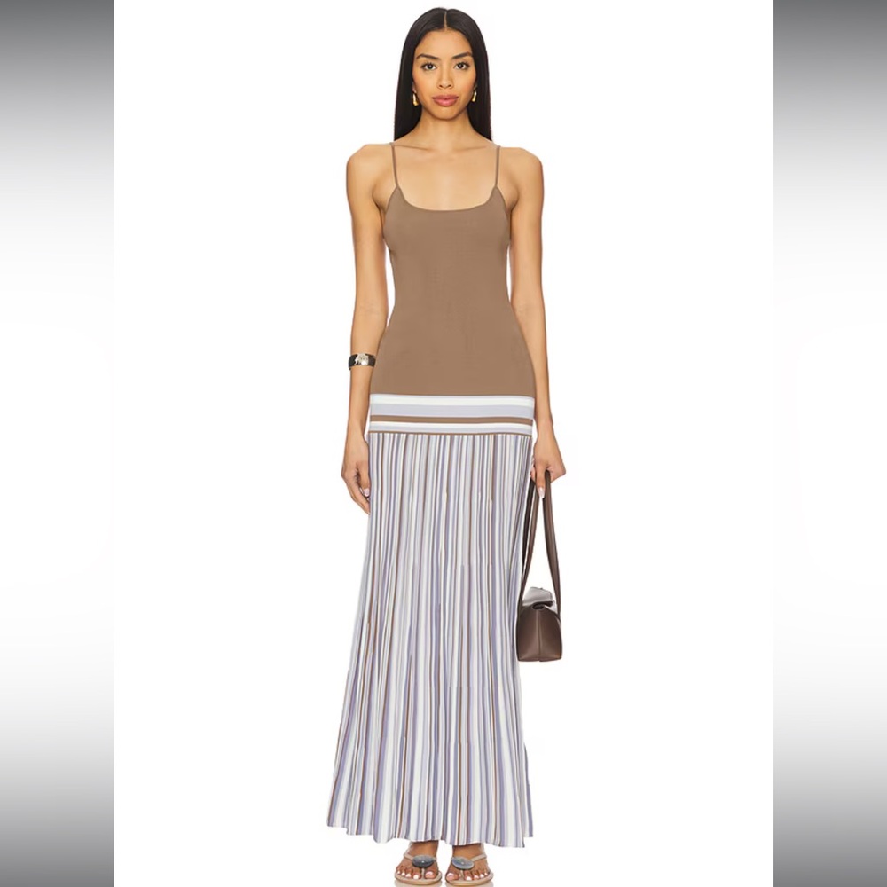 Faithfull the Brand Brown and White Striped Dress